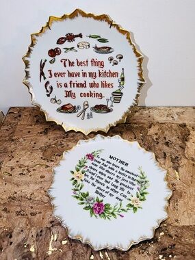 Decorative Porcelain Sentiment Plates - White with Gold Trim
